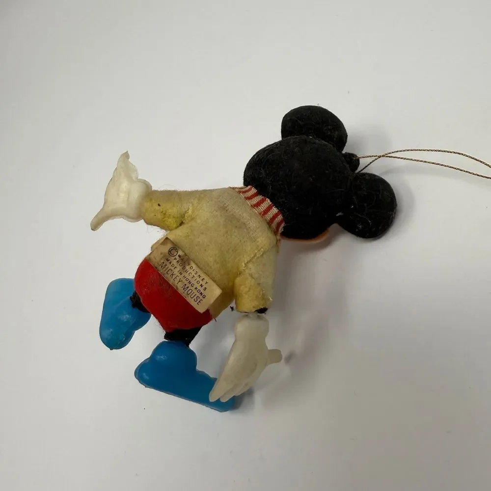 Vintage Walt Disney Flocked Mickey Mouse Fuzzy Hong‎ Kong plastic ornament